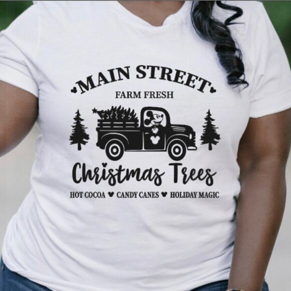 Disney Main Street Christmas Tee - Mickey Mouse Handmade White Large - Picture 1 of 6